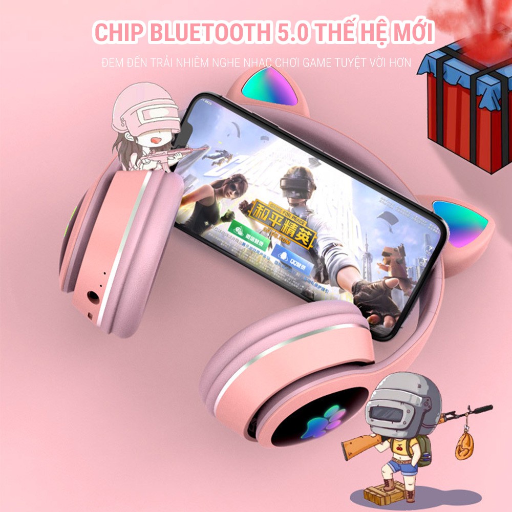Tai Nghe Mèo Tai Nghe Chụp Tai Bluetooth 5.0 AKS-28 Tai nghe chụp tai mèo bluetooth wireless cat aks-28 isaki Tai Nghe Mèo bluetooth có mic Headphone Tai Tai Nghe Mèo bluetooth có mic Headphone Tai