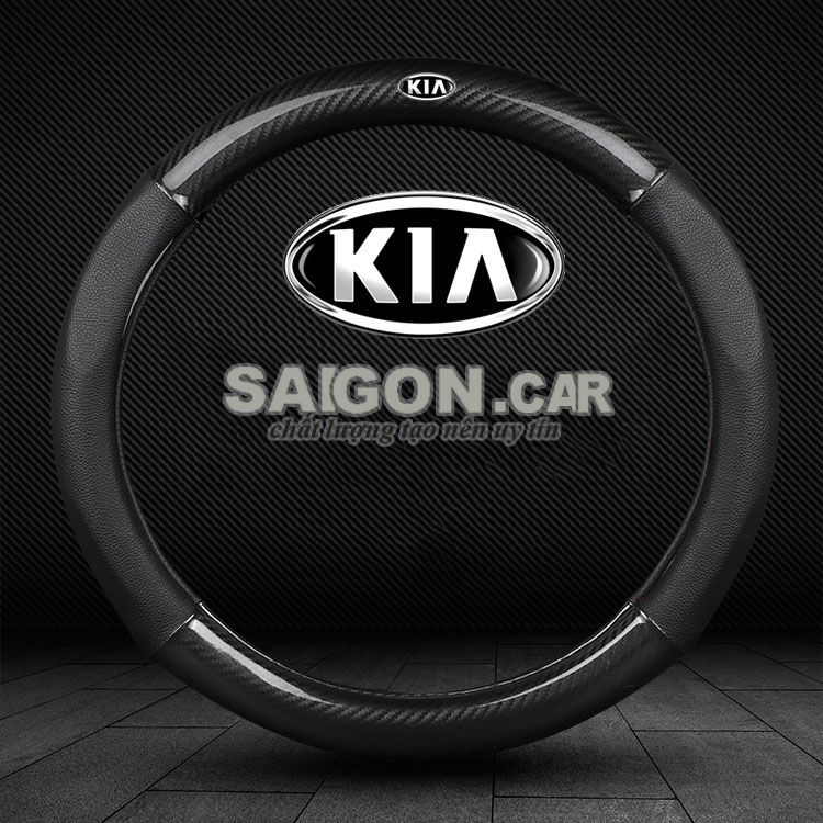 HCM- Bọc vô lăng ô tô, bọc vô lăng da mẫu carbon logo KIA-có đường kính 37-38cm