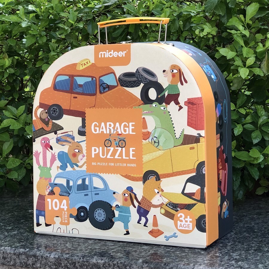 Bộ Vali Xếp Hình Garage Puzzle, Hộp 104 Miếng Ghép Gara xe dày dặn, phát triển tư duy cho bé từ 3 tuổi