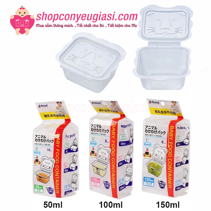 [HCM]Bộ Hộp Chia Thức Ăn Cho Bé Khay Trữ Đông Richell - 100ml/150ml