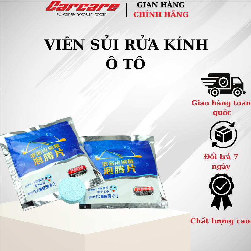 Combo 10 viên sủi rửa kính chuyên dụng cho xe ô tô, 1 viên pha 4 lít nước, viên rửa kính, nước rửa kính, viên sủi làm sạch