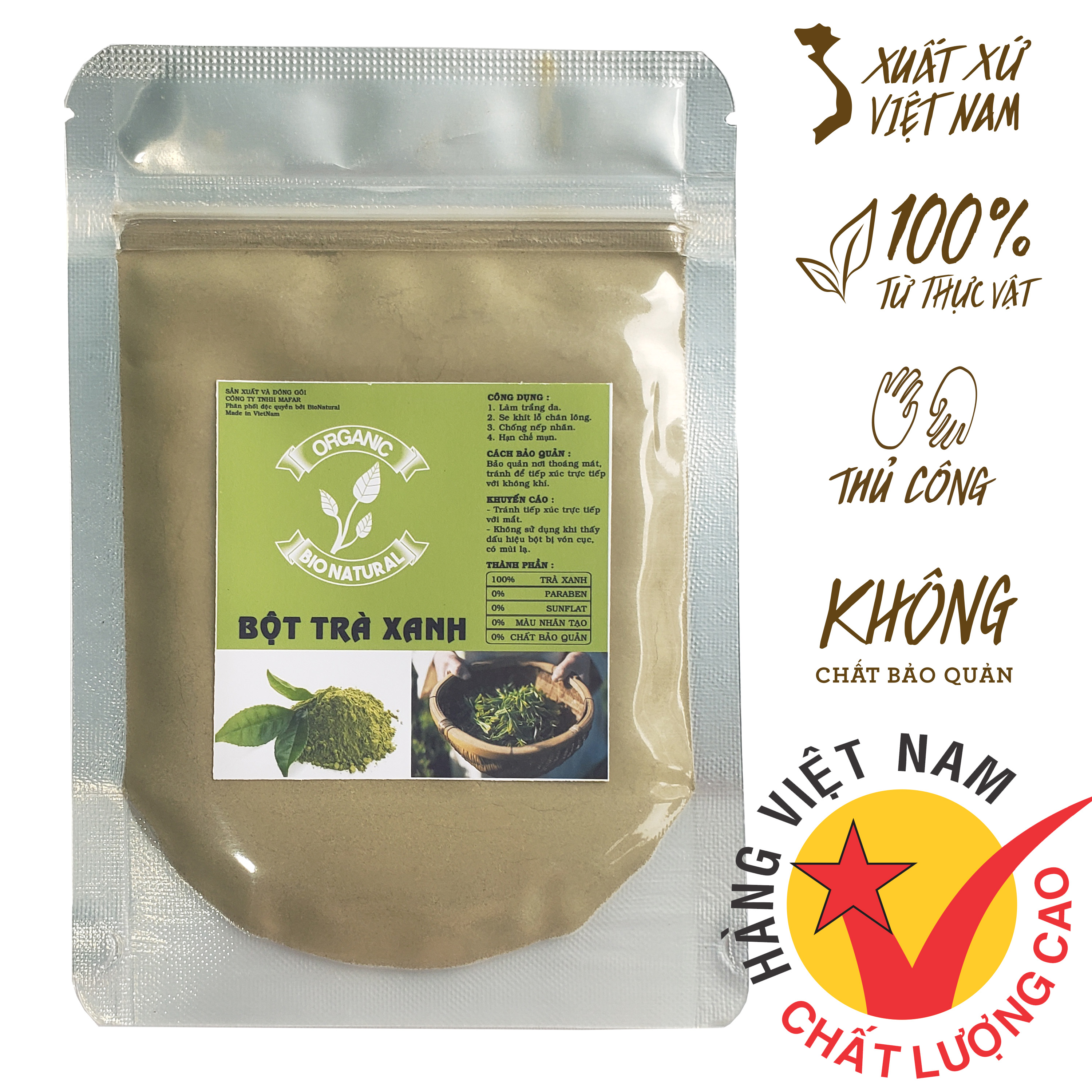 [HCM][BIONATURALVN] Bột đắp mặt nạ Bột Trà Xanh Nguyên Chất HANDMADE 50gr