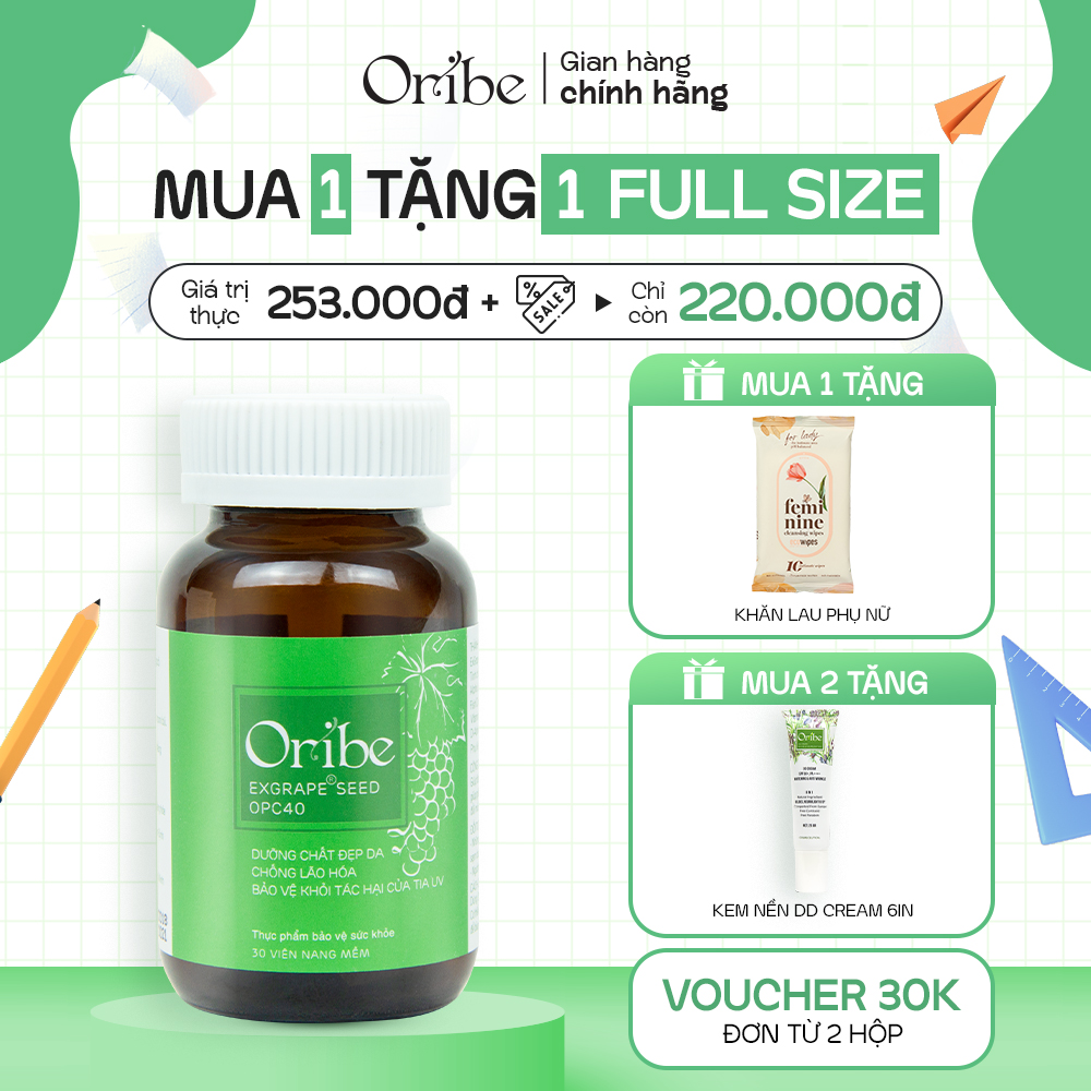 Viên Uống Trắng Da Oribe Hỗ Trợ Sáng Da Mờ Nám Chống Nắng Hộp 30 Viên