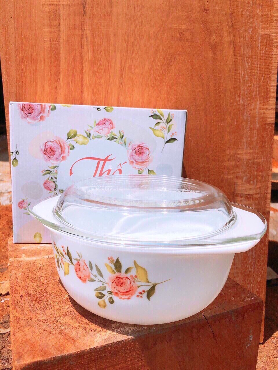 Thố sứ thủy tinh có nắp cao cấp - thố cơm thủy tinh