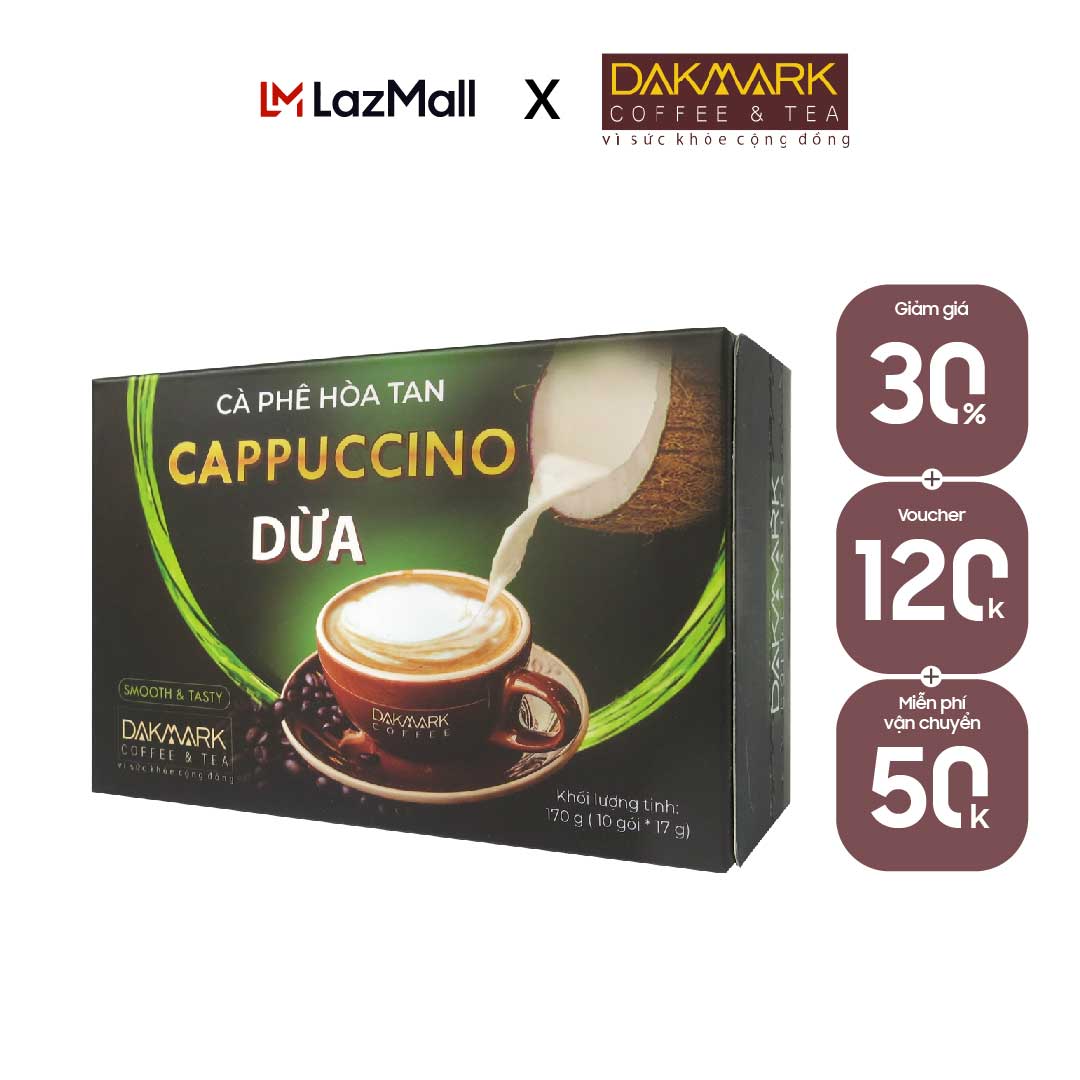 Cà phê Cappuccino Dừa hòa tan DakMark - (10gói x 17g)