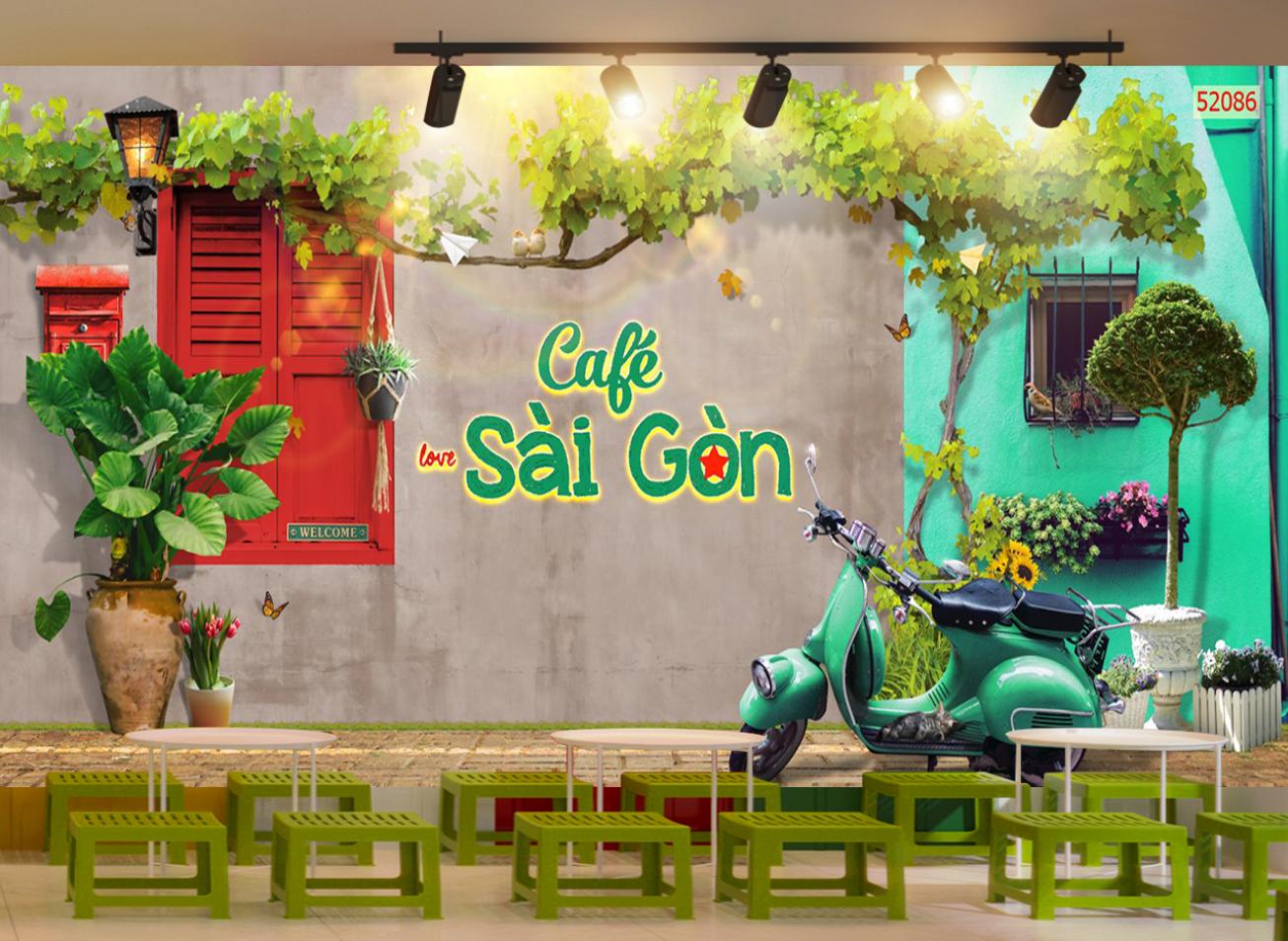 Tranh dán tường 3d trang trí quán cafe trà sữa trà chanh giá rẻ đẹp chất liệu decal pp keo sẵn bóc dán PA