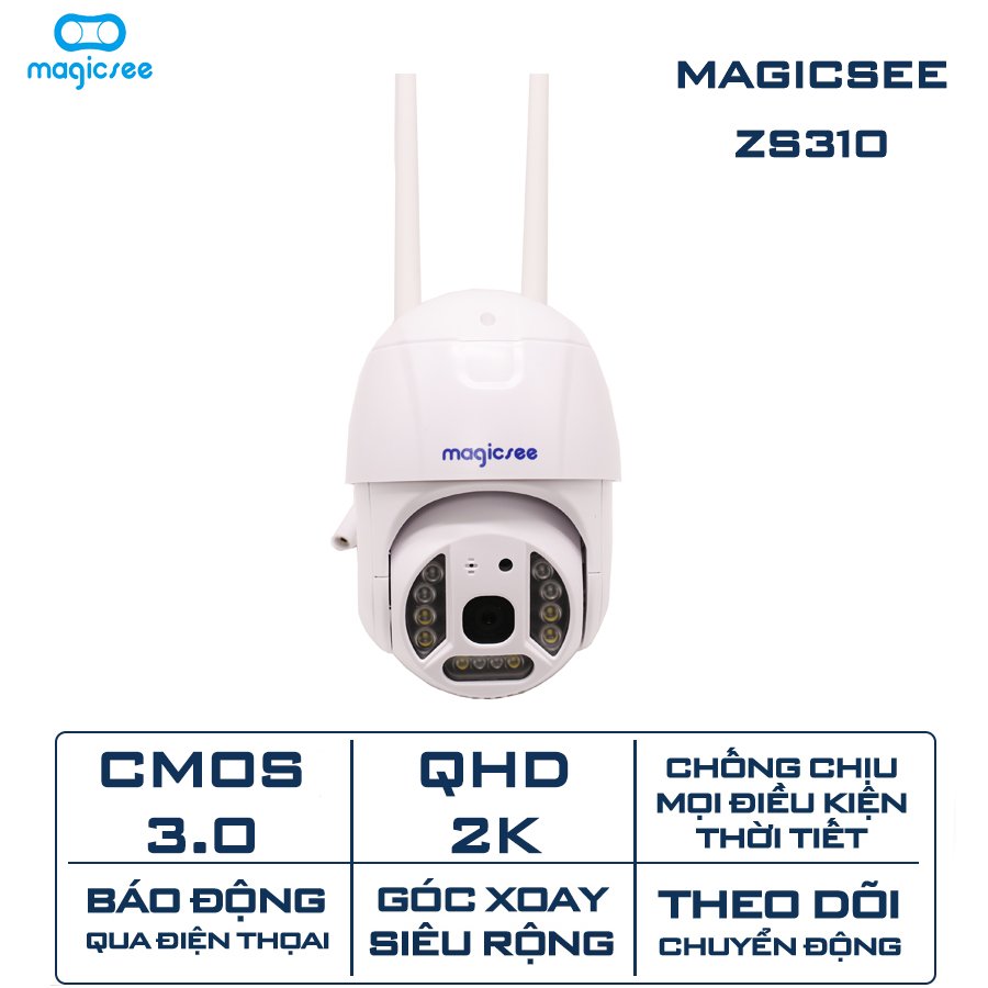 Camera giám sát ngoài trời xoay 360 độ Magicsee ZS310 - Chống nước tiêu chuẩn IP68 - Độ phân giải 2k - Có Tiếng Việt