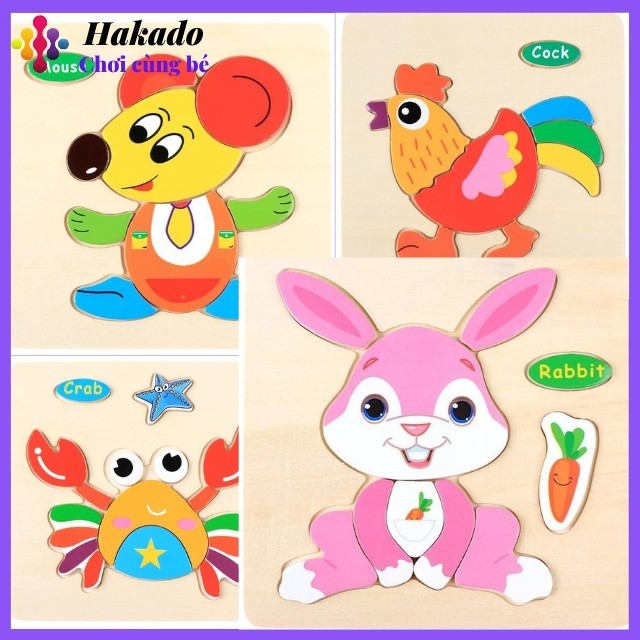 Đồ chơi xếp hình lắp ráp Tranh Ghép gỗ 3D nhiều hình Ngộ Nghĩnh - Phát Triển Trí Tuệ Cho Bé
