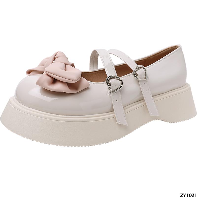 Giày Tăng Chiều Cao Giày Da Đồng Phục Dễ Thương Mùa Hè jk2023 Lolita Mary Mũi Tròn Nữ Đế Dày Nơ Bướm