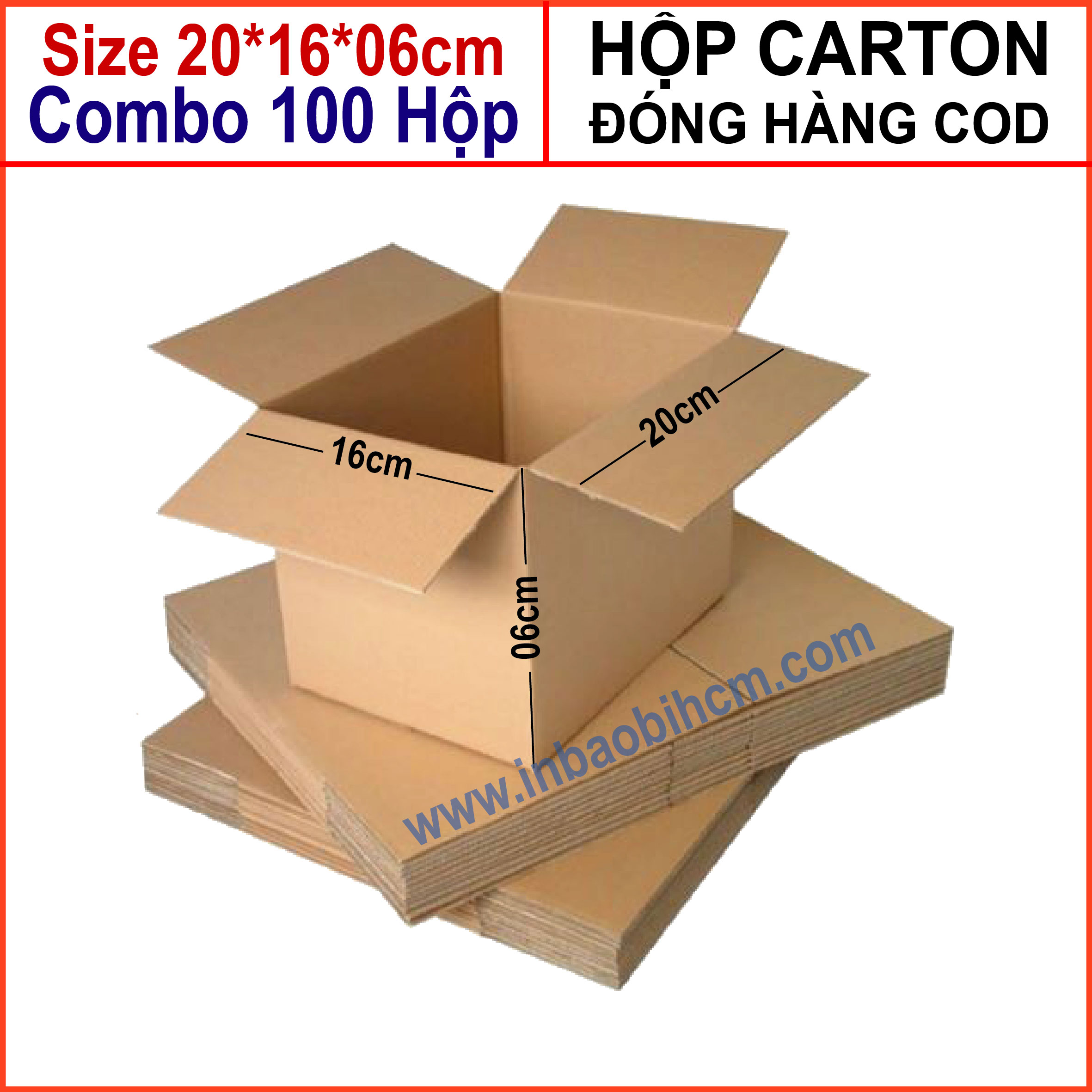 100 hộp giấy đóng hàng giá rẽ 20x16x6 cm