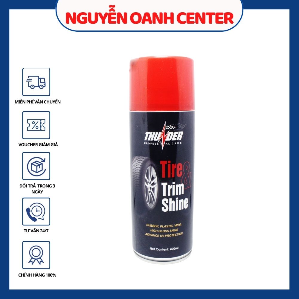Chai xịt dưỡng nhựa nhám, vỏ xe Thunder Tire & Trim Shine 400ml chuyên làm bóng nhựa đen và vỏ xe