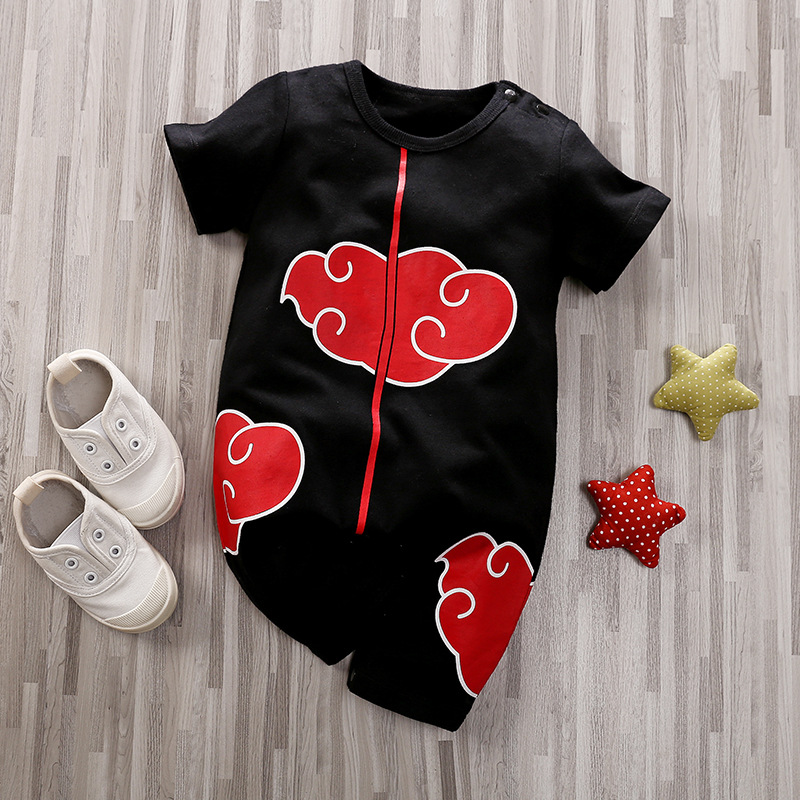 Bộ budysuit Cosplay Akatsuki cho bé, Áo Liền Quần Ngắn Tay In Hình Akatsuki