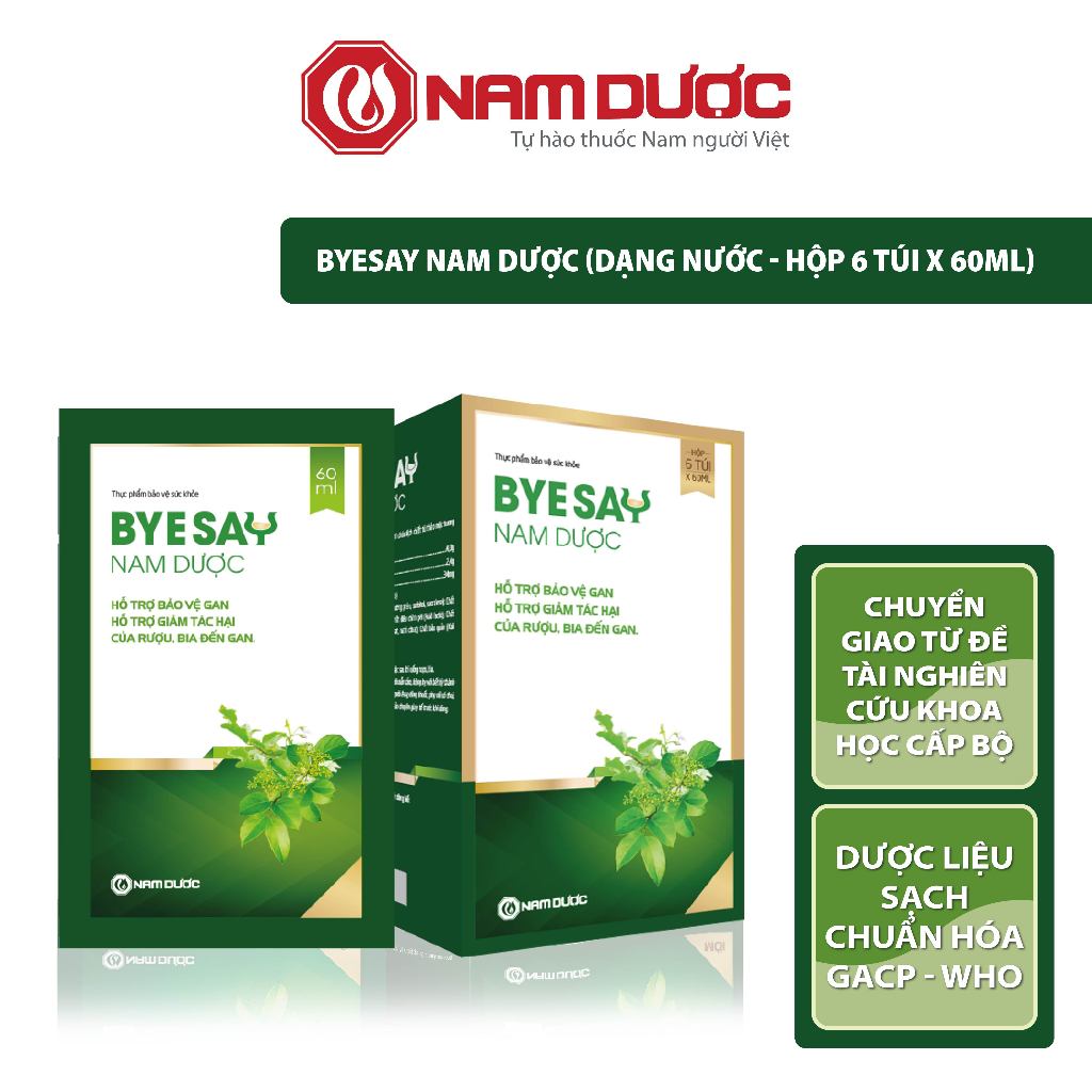 Nước giải rượu ByeSay Nam Dược hộp 6 gói giảm say rượu bia, tăng cường chức năng giải độc gan,bảo vệ gan giai ruou Nam Duoc