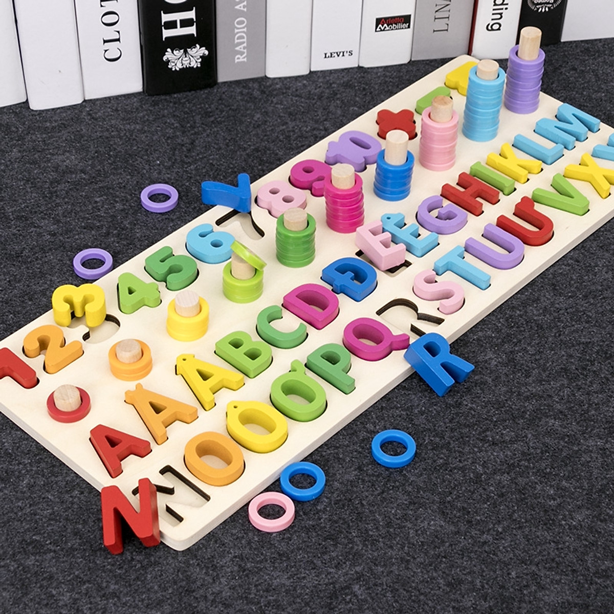 đồ chơi bảng chữ số xếp hình gỗ trí tuệ dành cho bé học chữ và đếm