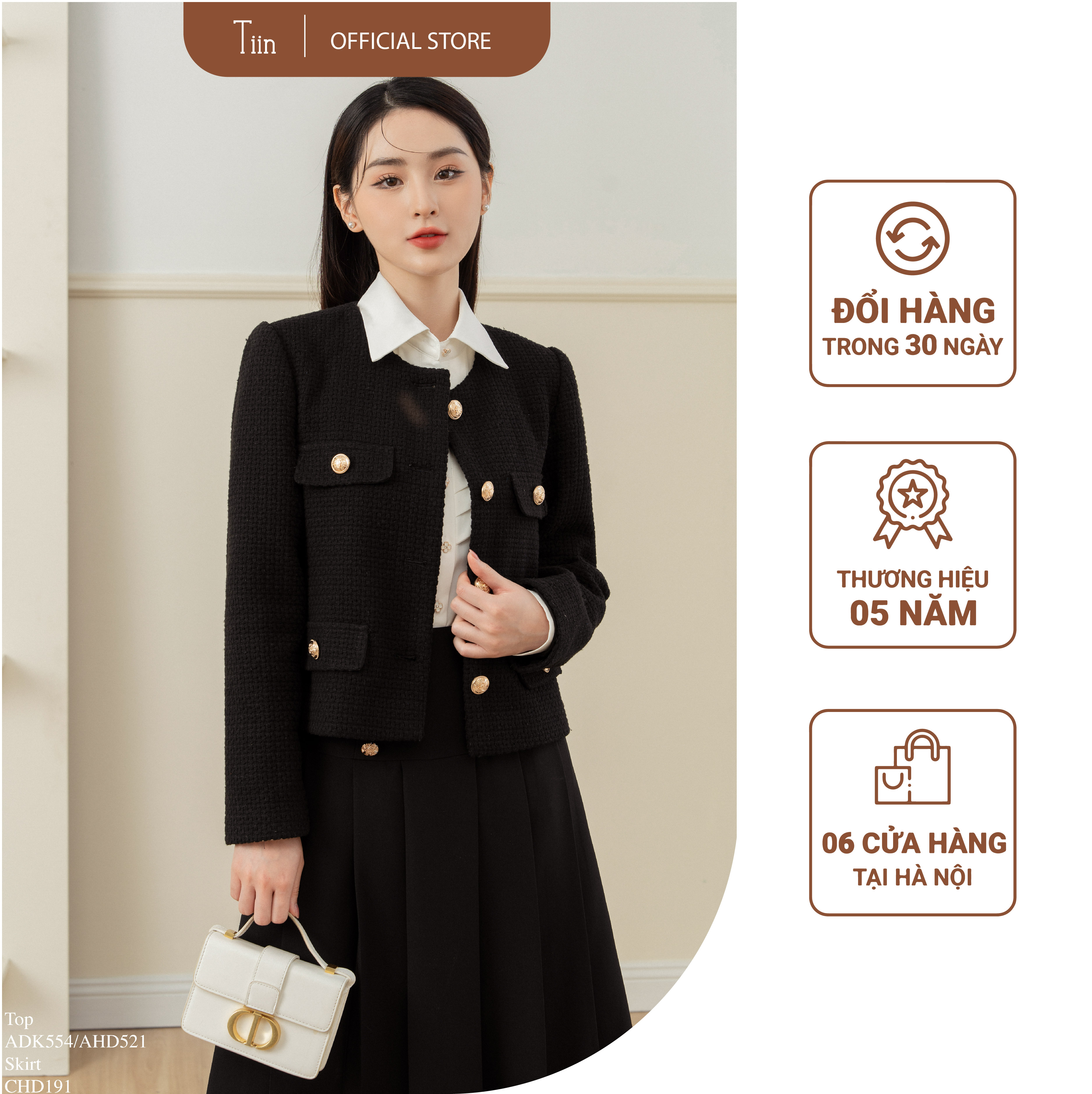 Áo khoác dạ 4 nắp túi khuy tiinstore adk554