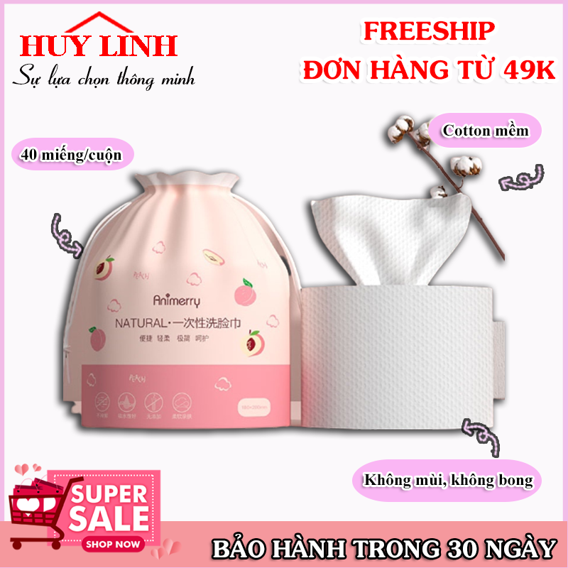 Khăn lau mặt dùng 1 lần, Khăn lau khô/lau ướt, Khăn giấy đa năng dạng cuộn 40 tờ Animerry, Khăn lau mặt đa năng dạng cuộn, (CKA40), Huy Linh