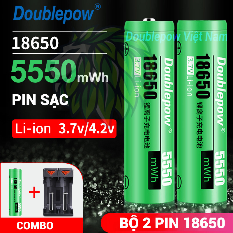 Pin sạc 18650 3.7V 5550mWh Doublepow. Sạc pin 18650 đa năng tự ngắt , đèn báo dùng cho pin xe điện, máy khoan, nguồn dự phòng, thiế bị y tế, quạt cầm tay, loa Bluetooth