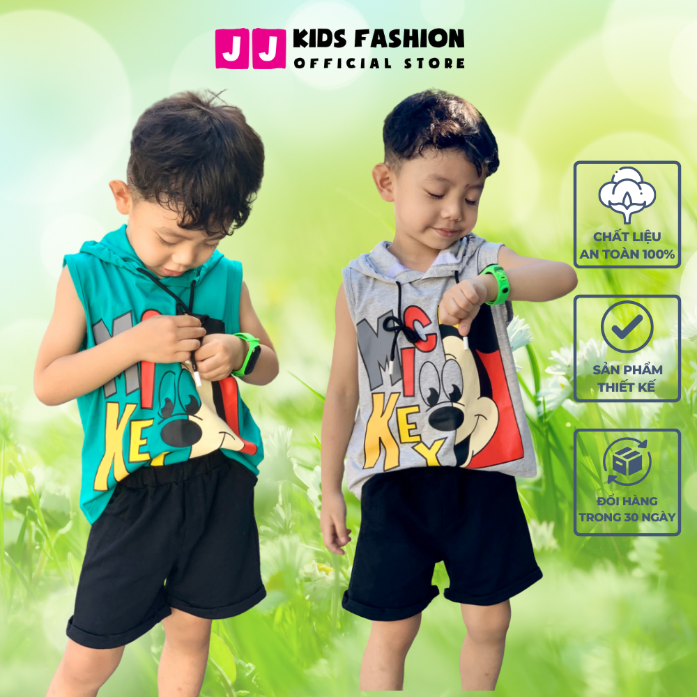 Đồ bộ bé trai Mickey, bộ quần áo thời trang bé trai cộc tay có nón, thoáng mát| FREESHIP MAX - JJ Kids Fashion