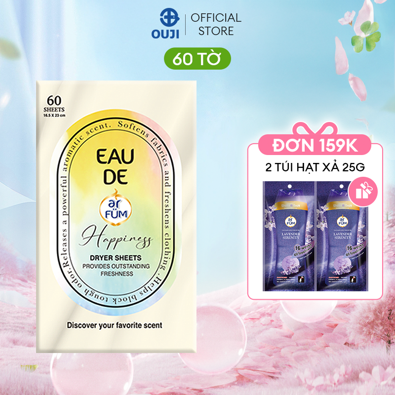 [DUY NHẤT TỪ 15-17/04] Giấy Thơm Arfum Dùng Cho Máy Sấy Làm Mềm Vải Và Chống Tĩnh Điện , Khử Mùi Tủ Giày, Tủ Quần Áo (60 Tờ/ Hộp)