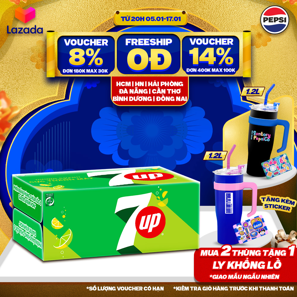 Thùng 24 Lon Nước Ngọt Có Gaz 7Up (320ml/lon)