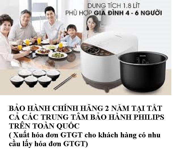 Nồi cơm điện Philips cao cấp HD4515 (1,8 Lít)  - Hàng Công ty - Sp bảo hành  2 năm trên toàn quốc tại các trung tâm bảo hành Philips