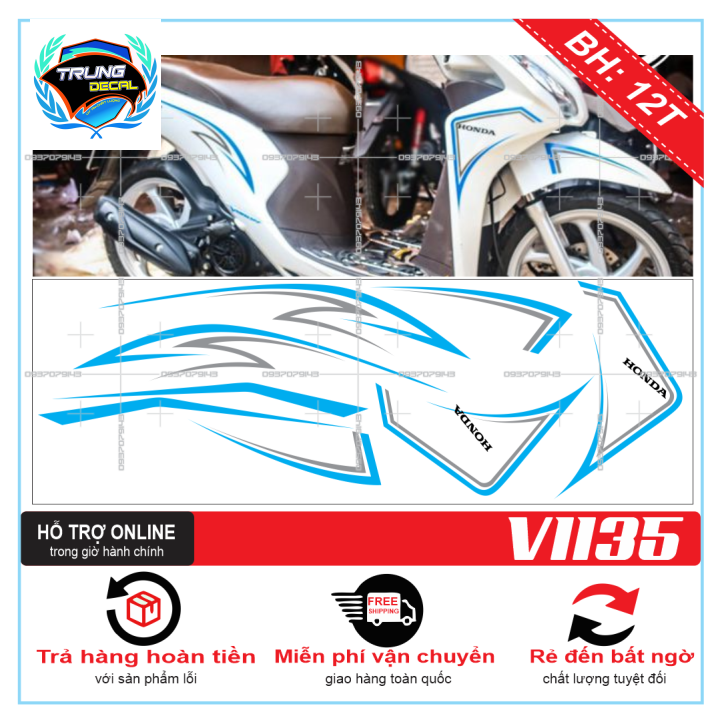 Tem rời xe vision 2016 chỉ trắng xanh