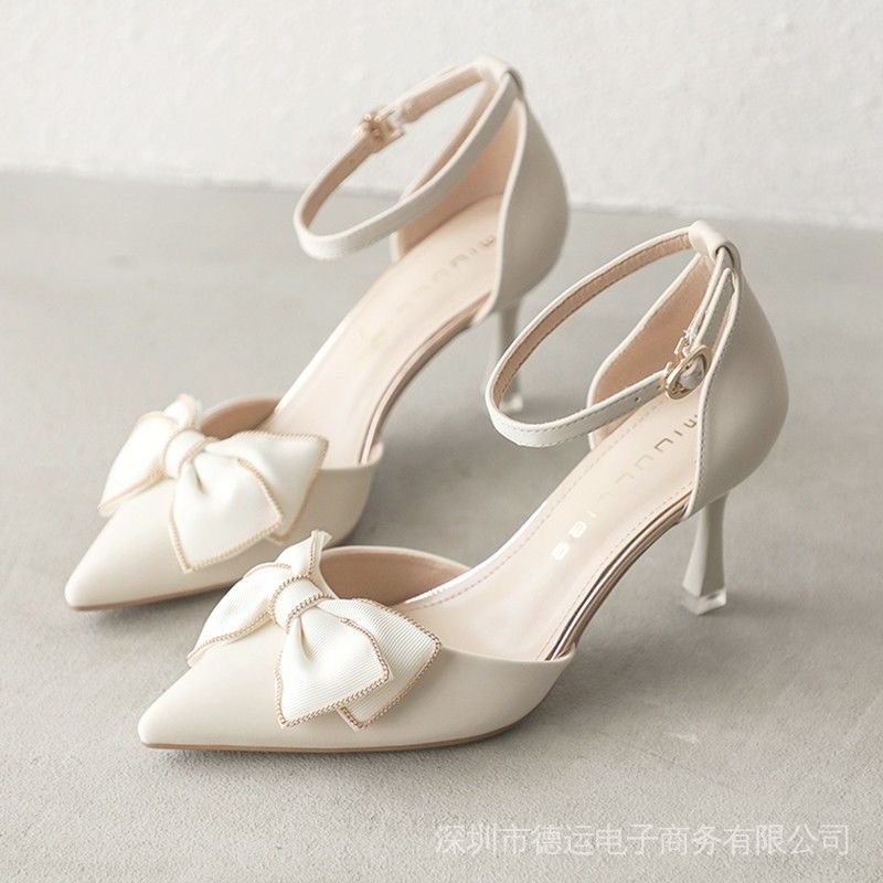 Giày Sandal Cao Gót Một Hàng Nút Thời Trang Hàn Quốc 2023 Cho Nữ