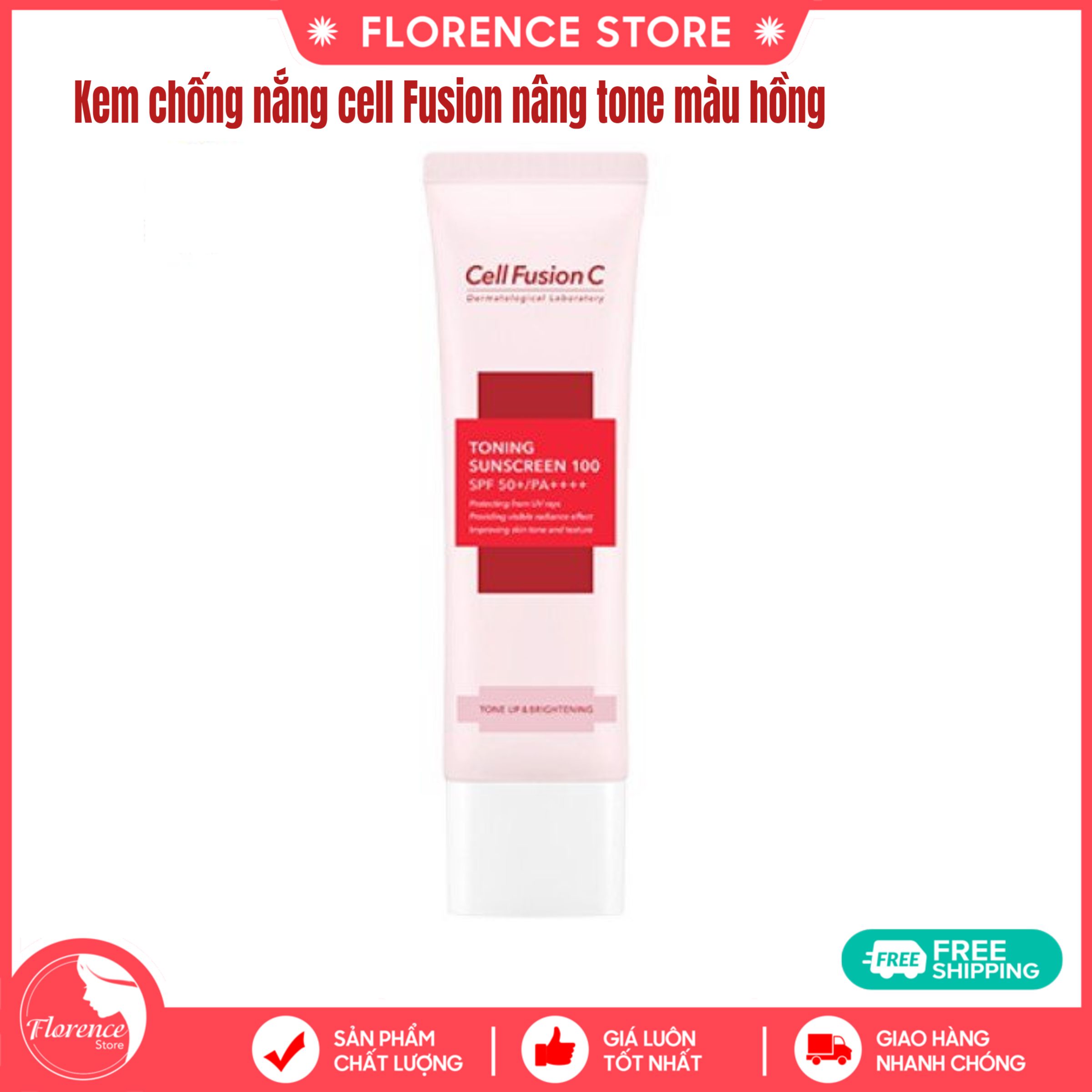 (màu hồng)Kem chống nắng Cell Fusion C Toning Sunscreen nâng tông da Florence Store