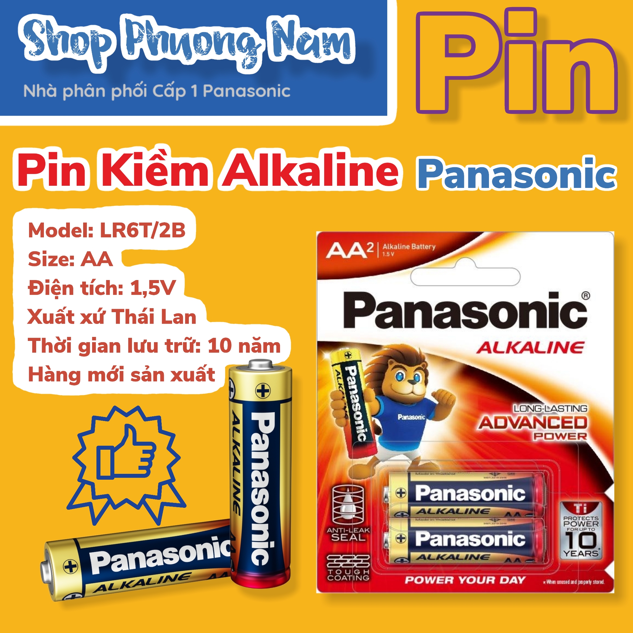 Pin kiềm alkaline panasonic aa lr6t/2b