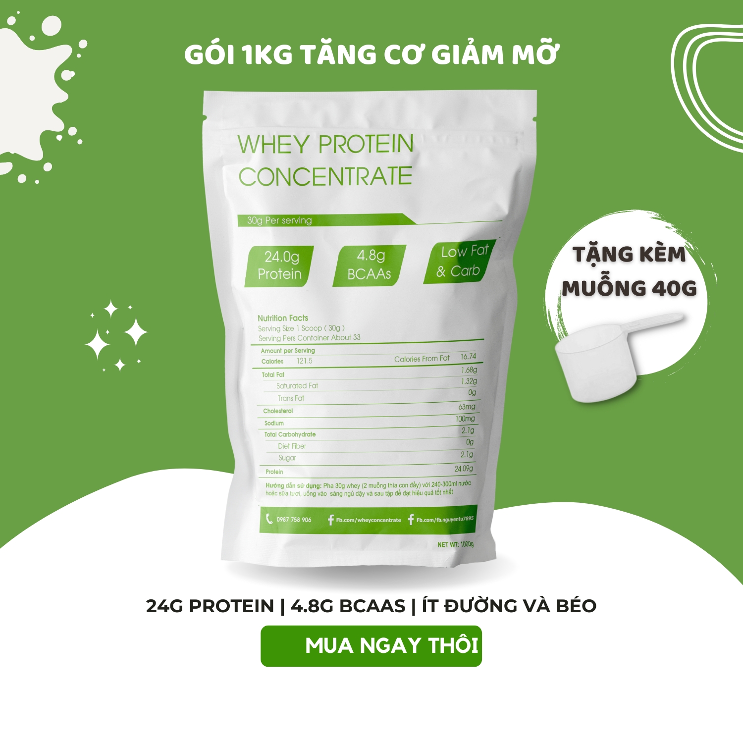 (TẶNG MUỖNG) Whey Protein Concentrate VOLAC 80% Protein - Sữa tăng cơ giảm mỡ whey protein isolate