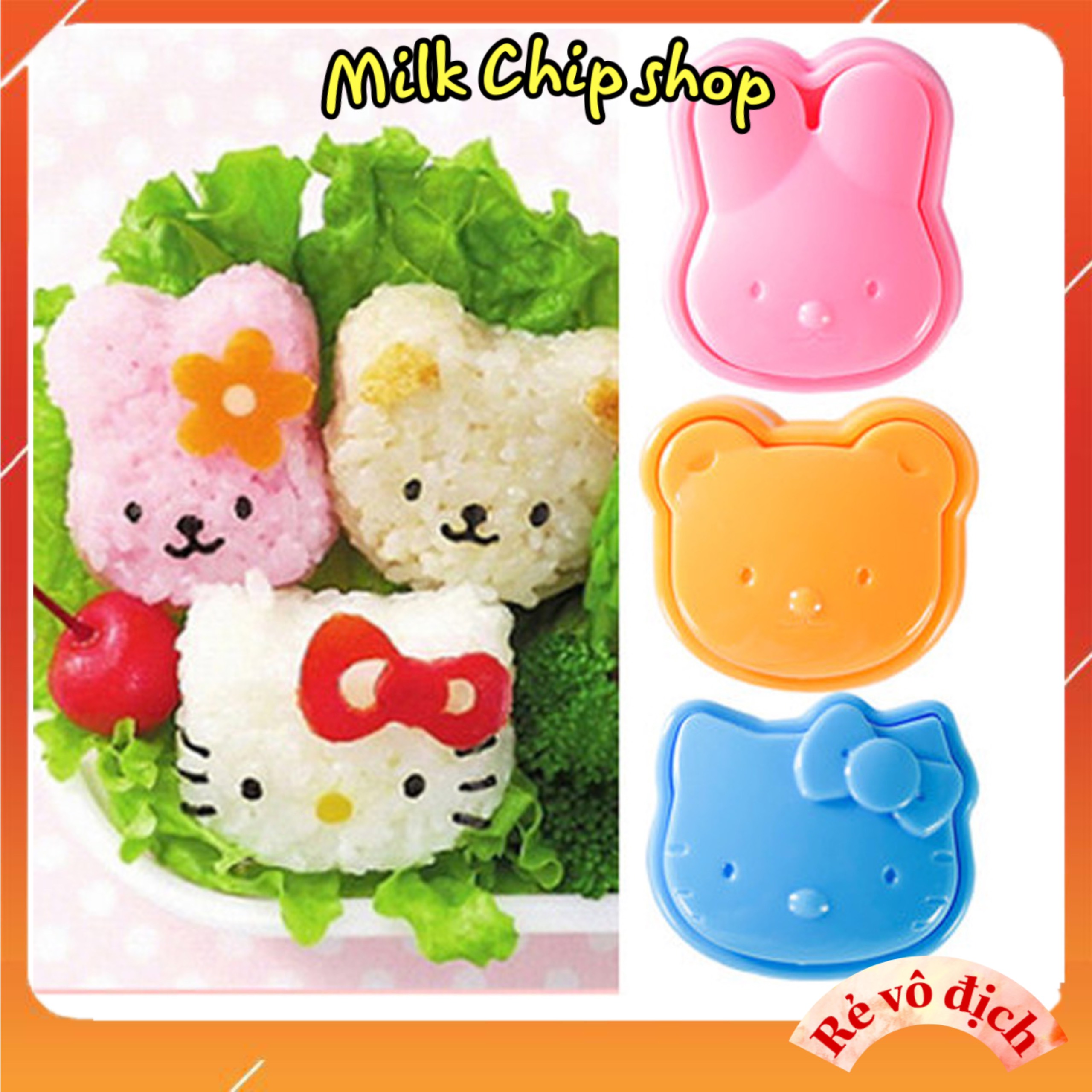 Khuôn cơm bento ép cơm tạo hình thỏ gấu mèo kitty đáng yêu cho bé ăn ngon miệng (bộ 3 khuôn)