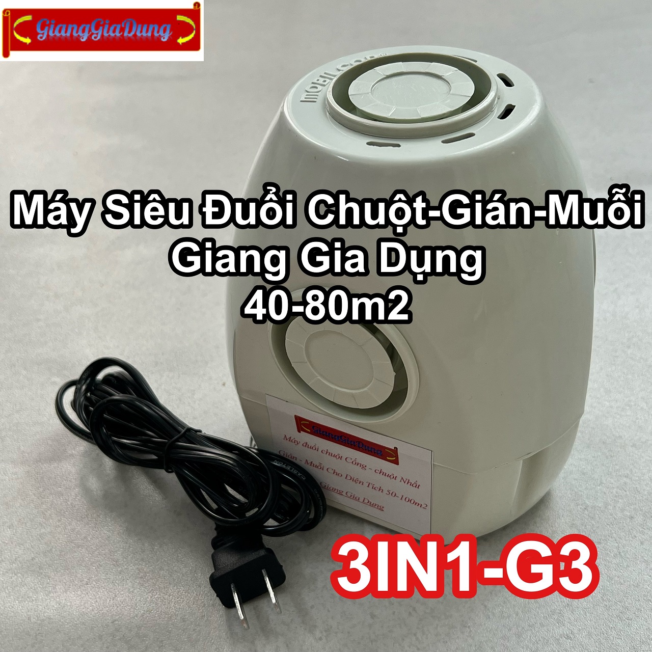 Máy Siêu Đuổi Chuột Cống Gián Muỗi 3IN1-G3 Giang Gia Dụng, Diện Tích 40-80m2, Chạy Sóng Âm Lập Trình