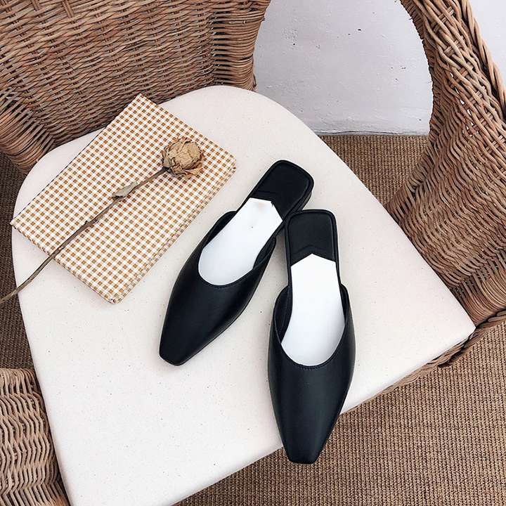 Dép mules nữ dép lê không quai đế cao su cute đi học mũi nhọn đế bằng thời trang - gcg27 VHT2116