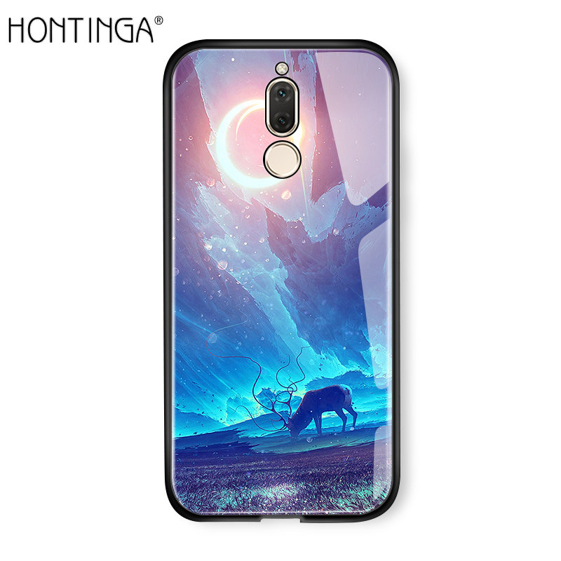 Honinga Cho Ốp Huawei Nova 2i Ốp Lưng Điện Thoại Galaxy Chống Sốc Hình Nai Sừng Tấm Aurora Moon Starry Sang Trọng Không Gian Ảo Ốp Lưng Kính Cường Lực