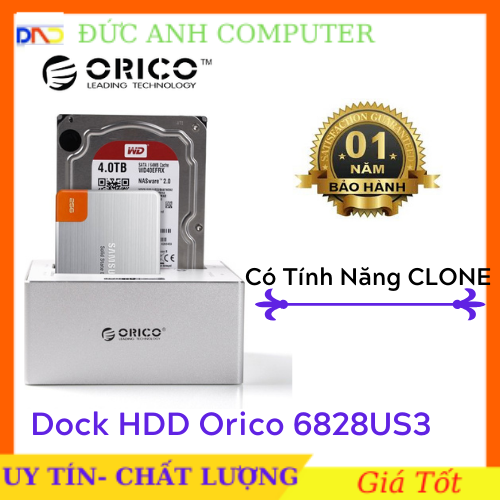 Dock orico 6828us3-c có chức năng clone– dock 2 bay hdd/ssd 2.5/3.5″ sata 1,2,3 dung lượng tối đa đến 12tb - chính hãng phân phối