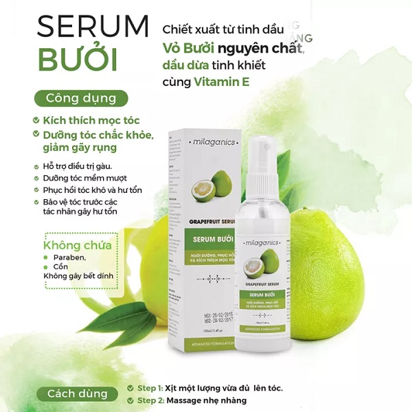 Serum Bưởi Milaganics Nuôi Dưỡng, Kích Thích Mọc Tóc Chai lớn 250ml Grapefruit Serum