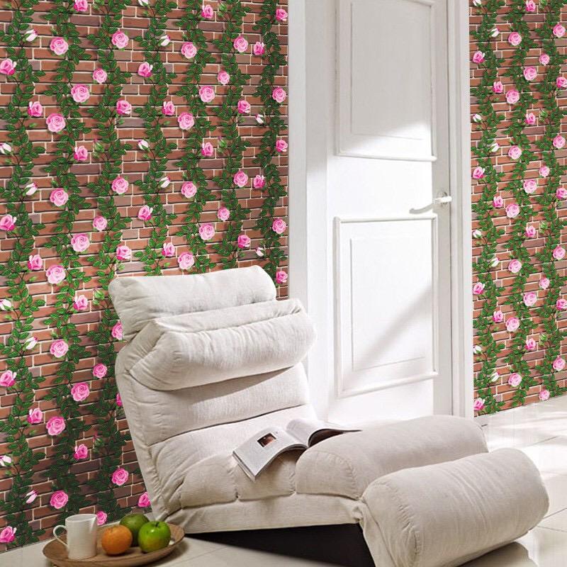 SIÊU RẺ Cuộn 10m decal giấy dán tường hoa hồng leo tường gạch khổ 45cm keo sẵn