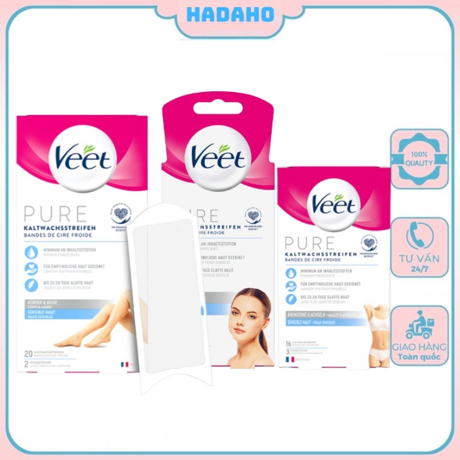 Veet wax Strips Body Veet, Wax ria mép Veet, Miếng dán tẩy lông mặt Veet- Hàng Nội Địa Đức