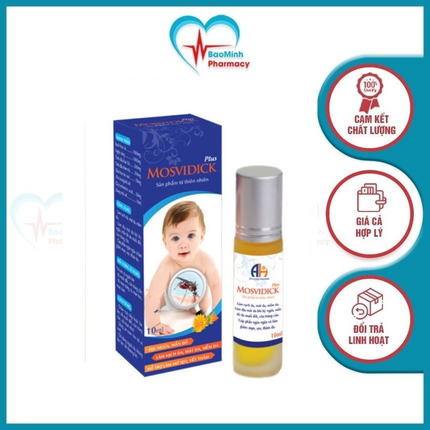 Lăn bôi muỗi đốt côn trùng cắn Mosvidick Plus Dịu ngứa Mẩn đỏ Làm sạch da Mát da Mềm da Làm mờ sẹo Vết thâm Dưỡng ẩm