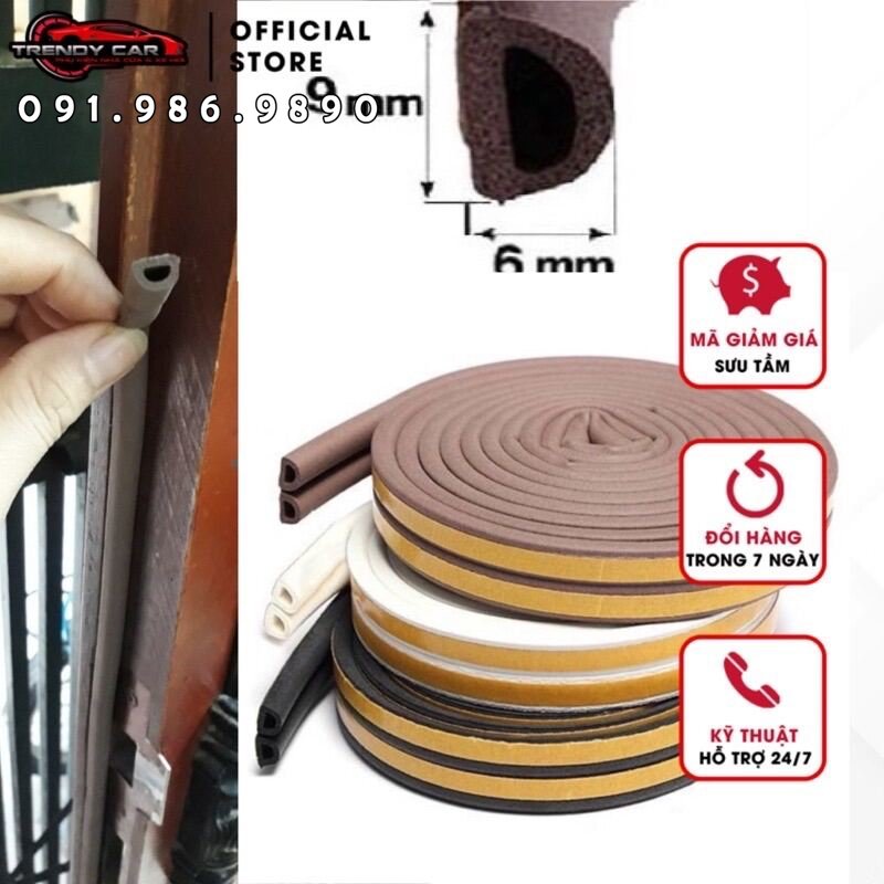 Cuộn 10 m Gioăng cao su D sợi đơn hoặc kép, chống ồn cánh cửa, cách âm, cách nhiêt, chống bụi bẩn, ngăn nước, phù hợp mọi loại cửa