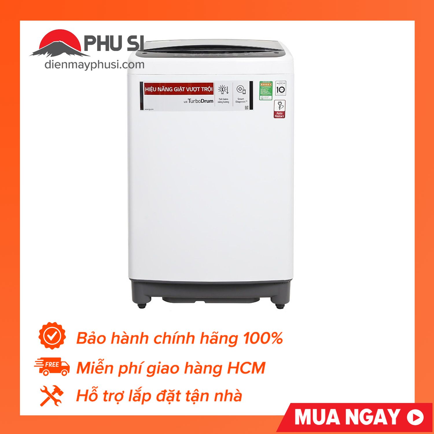 Trả góp 0% - bảo hành 2 năm - máy giặt lg t2395vs2w 9.5kg smart inverter