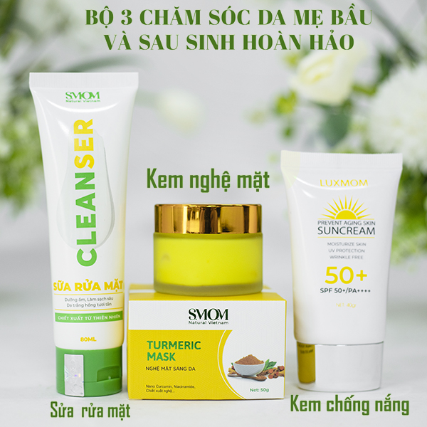 Bộ Ba Chăm Sóc Da chuyên Sâu Cho Mẹ Bầu Sau sinh trắng mịn hết mụn thâm mờ sạm nám an toàn hiệu quả