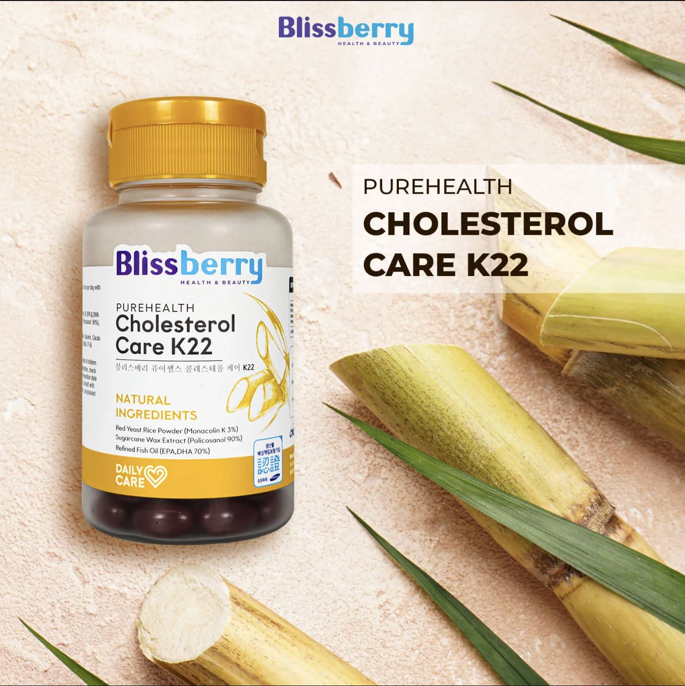 Viên uống giảm Cholesterol Blissberry Purehealth Cholesterol Care K22 giảm