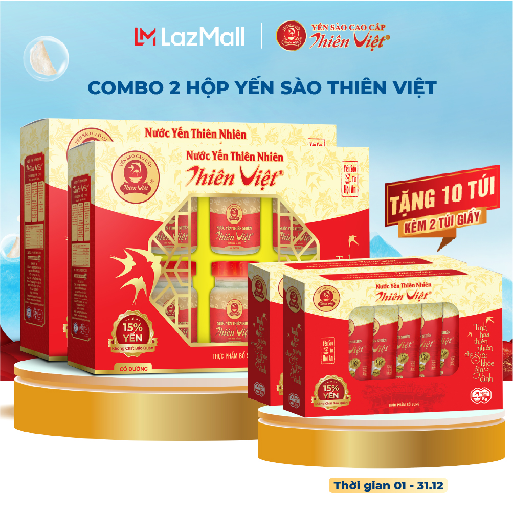 Combo 2 Lốc Nước Yến Thiên Việt hàm lượng yến 15% (12 hũ x 70ml)