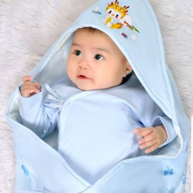 Rẻ vô địch ⚡ Chăn ủ sơ sinh, em bé có mũ cotton mềm mịn
