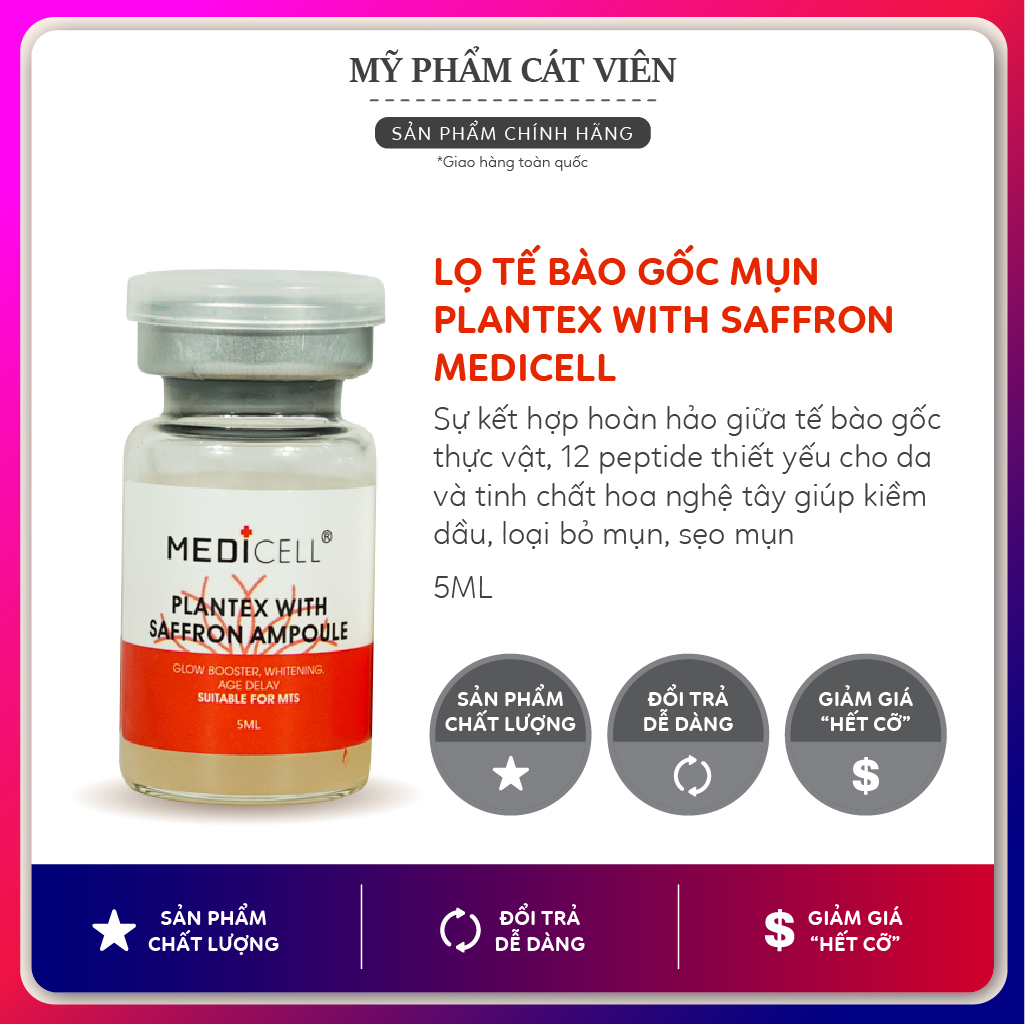 Tế bào gốc mụn Saffron Medicell, kiềm dầu điều tiết dầu nhờn, cải thiện hết mụn trứng cá mụn đầu đen mụn cám, làm sáng da mờ thâm sạm - 1 lọ 5ml