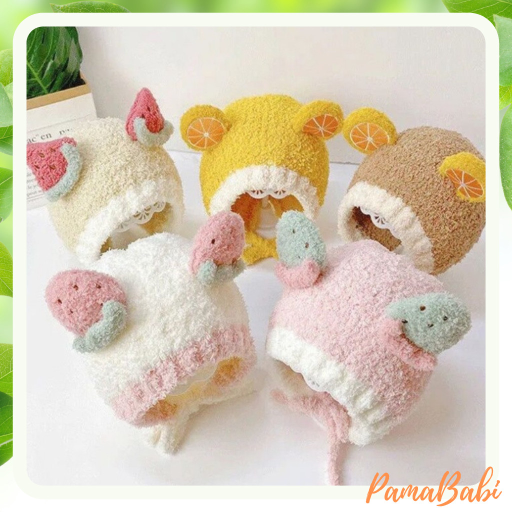 Mũ len lông cừu hình hoa quả phong cách Hàn Quốc cho bé