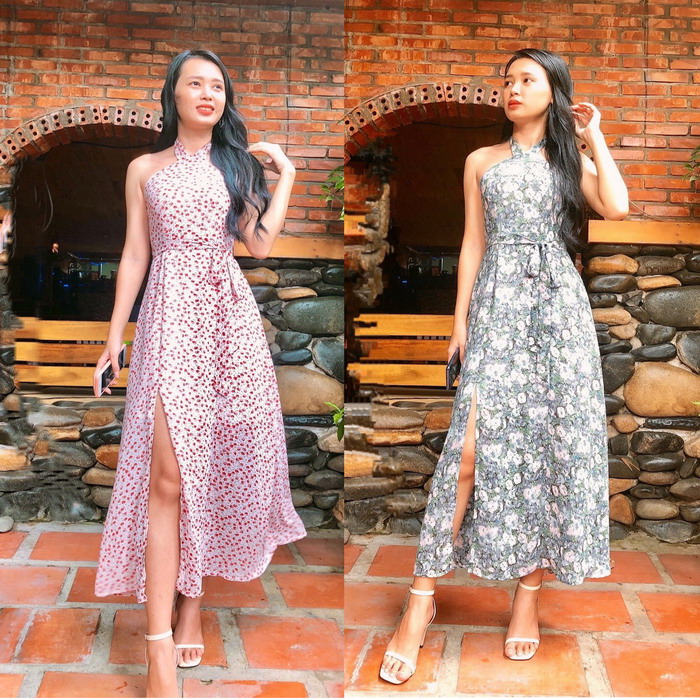[HCM]Maxi yếm xẻ đùi hoa nhí siêu xinh cuốn hút quyến rũ Misa Fashion MS396