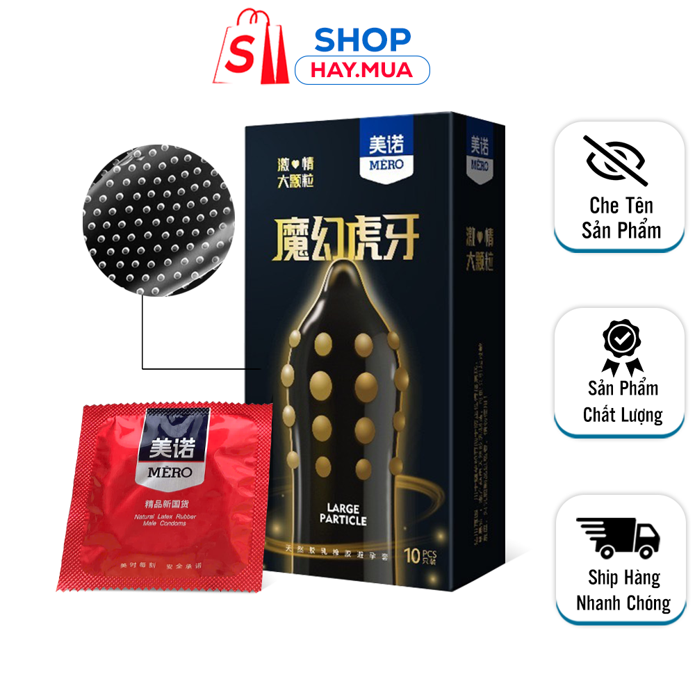 Bao Cao Su Mero Đen Gân Gai Siêu Mỏng Nhiều Gel Bôi Trơn Cho Cuộc Yêu Mềm Mại Hộp 10C