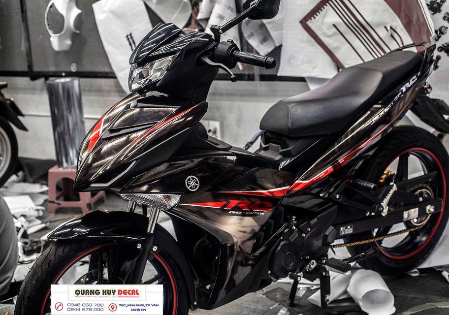 Tem trùm xe máy Exciter 150 độ Rc đen sọc đỏ - tem xe máy ex150 thiết kế theo yêu cầu - Tem xe máy ex 150 rẻ đẹp và chất